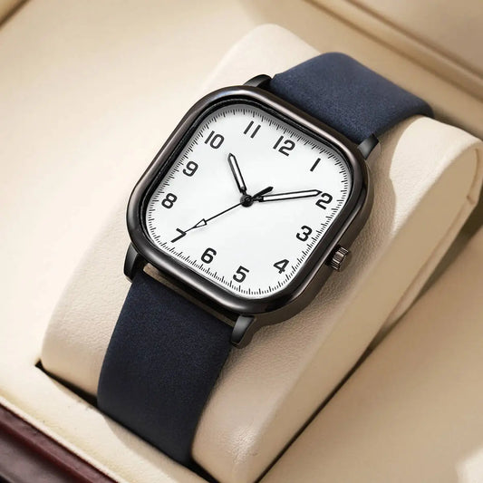 YOLAKO Fashion Square Men’s Quartz Watch Leather Band, Arabic Dial, Casual Business Style