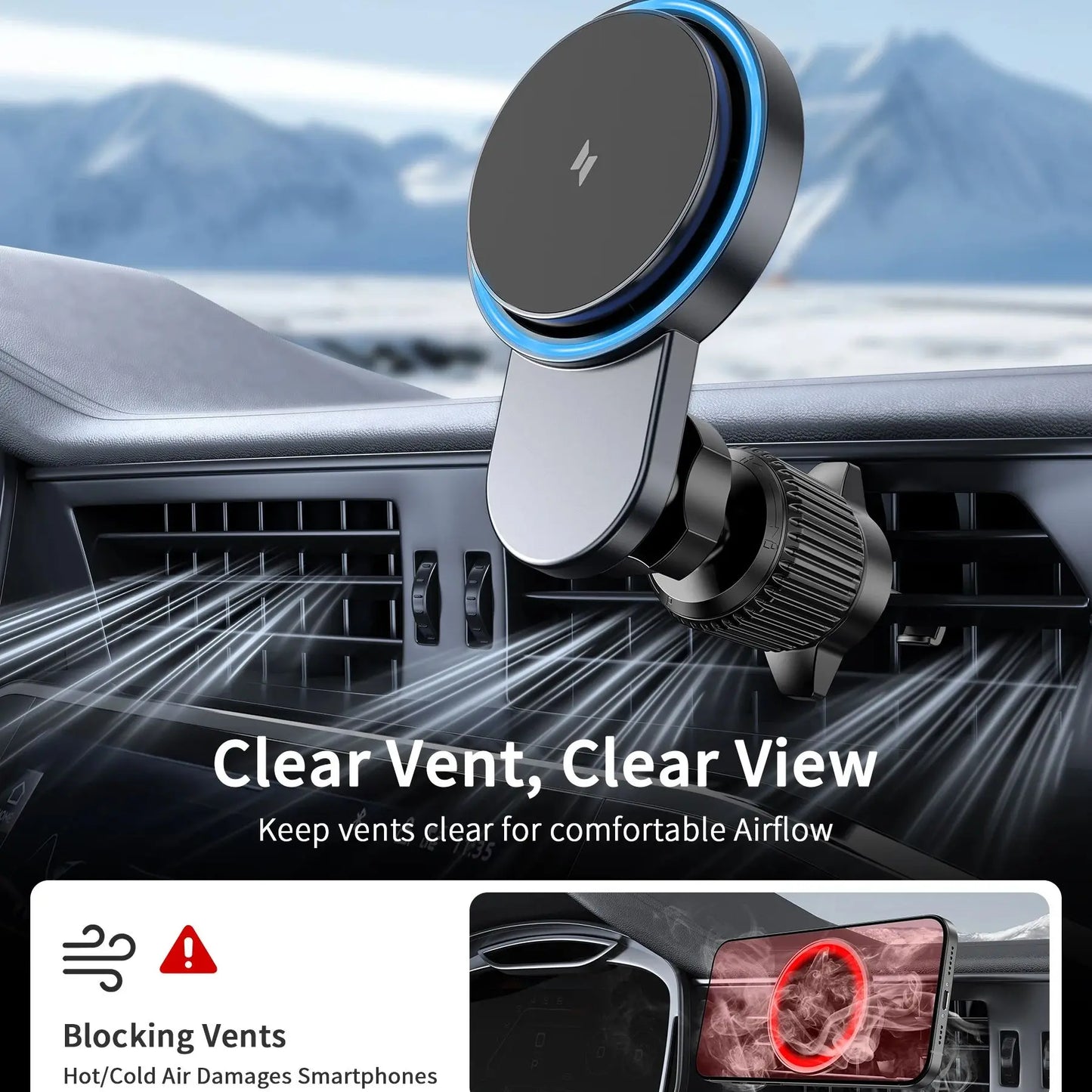 Wireless Magnetic Car Charger with Cooling Fan