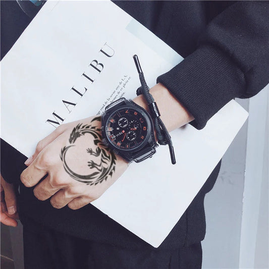 UTHAI BK94 Blue Glass Men’s Quartz Watch – Large Dial, Leather Strap, Trendy European Style