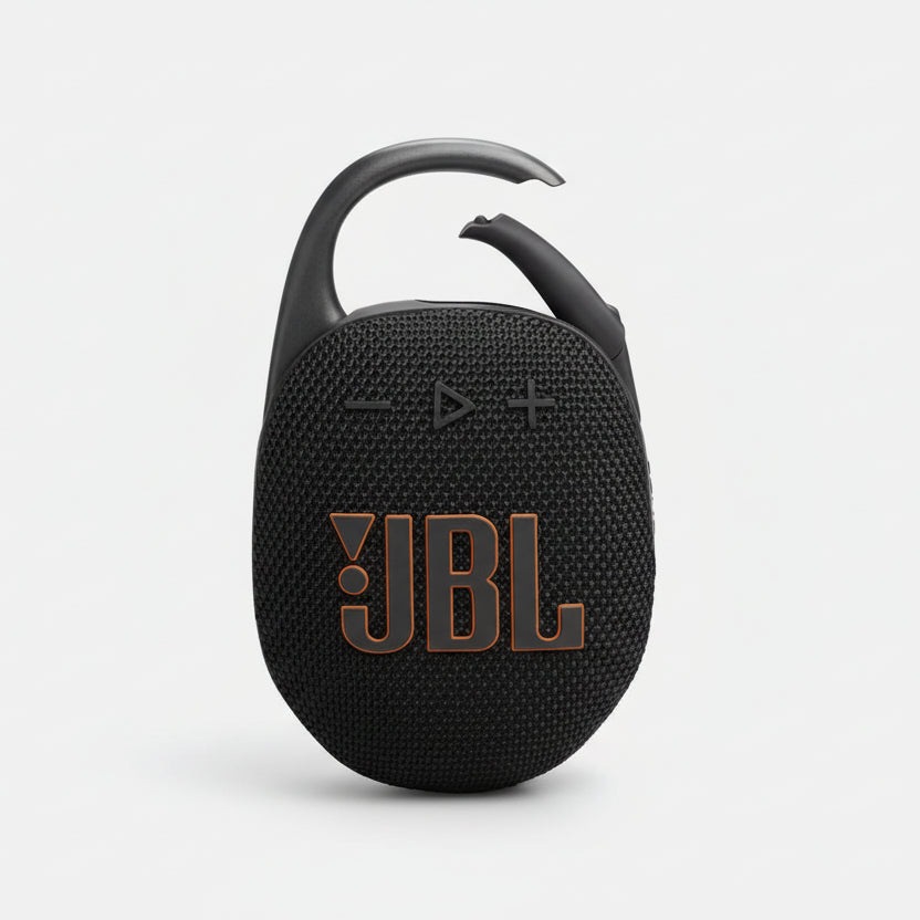 Black JBL speaker with JBL logo on a white background
