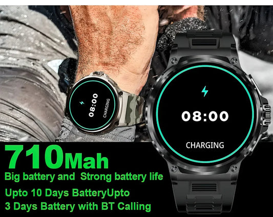 Smartwatch with charging display on a person's wrist, showing battery information.