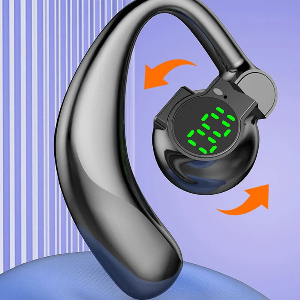 Bluetooth 5.4 Single-Ear Sports Earphone Noise Cancelling, 360° Rotating Earhook, Built-in Microphone