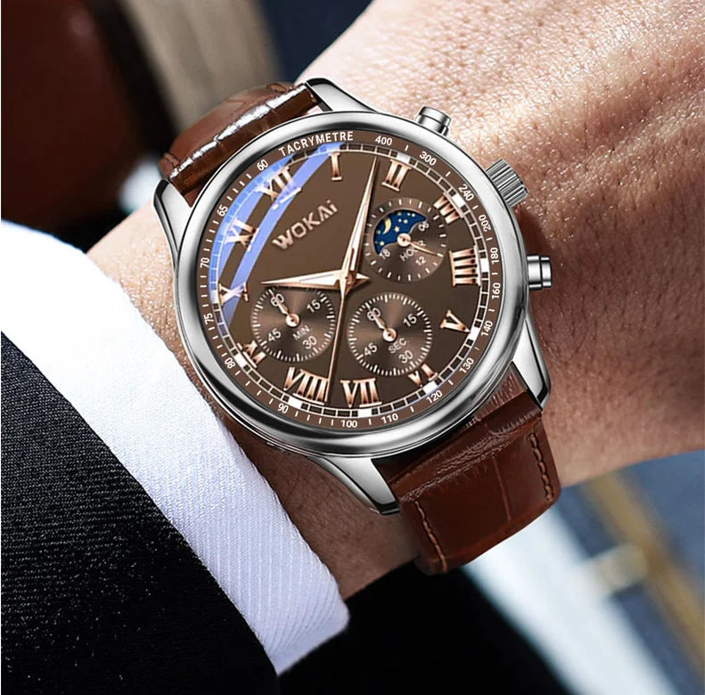 Men’s Casual Quartz Watch with Leather Strap