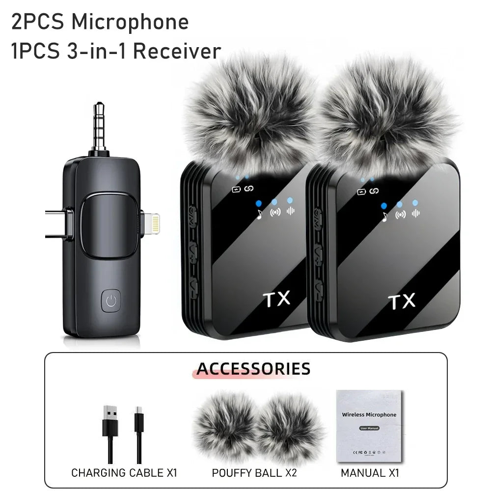 Three-in-One Wireless Lapel Microphone for Video and Podcast Recording