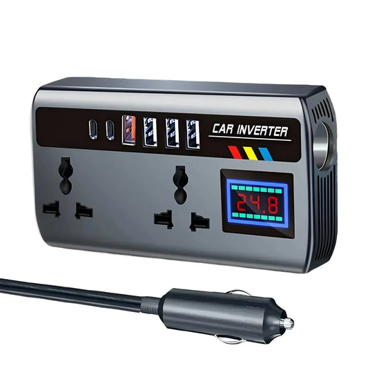 Car Inverter 12V/24V to 220V, PD, QC3.0, 4 USB Ports, Universal Outlet, Fast Charging Adapter