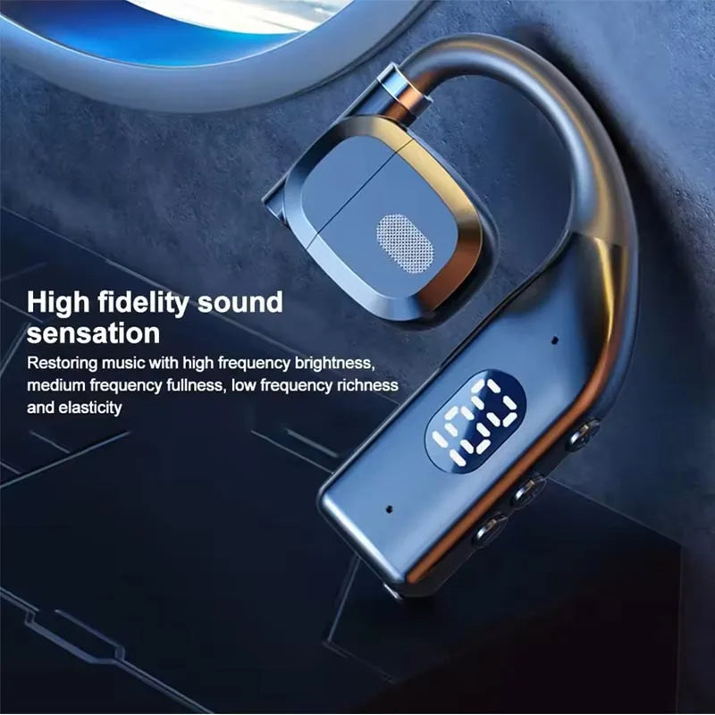 Bluetooth 5.3 Wireless Headphone 180° Rotation Business Headset With Mic LED Display Ear-hook Touch Control Sports Hifi Earphone