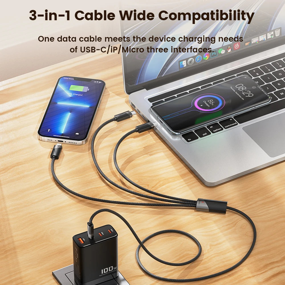 Toocki 3-in-1 USB C Cable Fast Charging for iPhone and Android