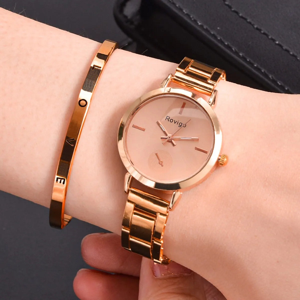 ROVIGO Women's Quartz Watch + LOVE Bracelet Set