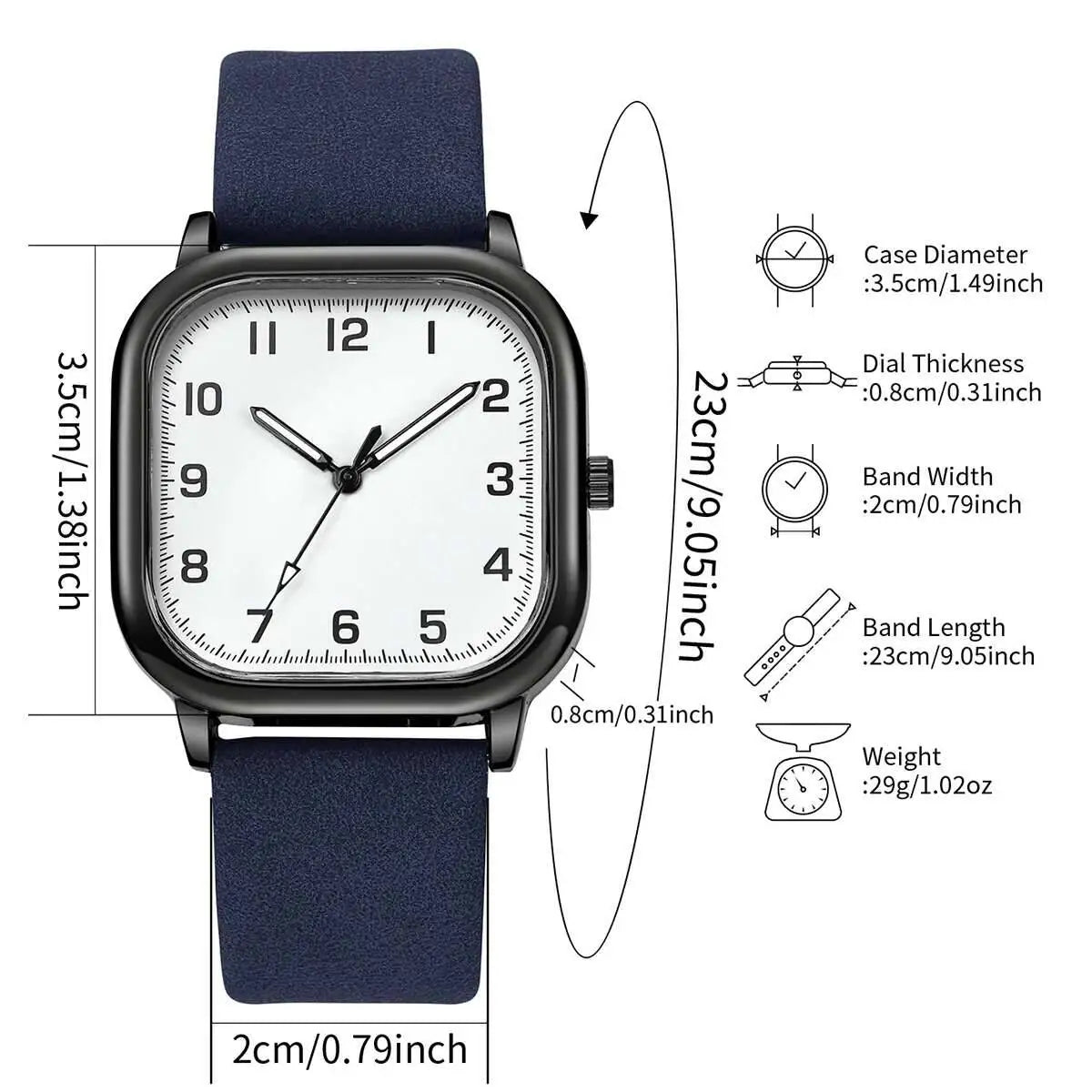 YOLAKO Fashion Square Men’s Quartz Watch  Leather Band, Arabic Dial, Casual Business Style