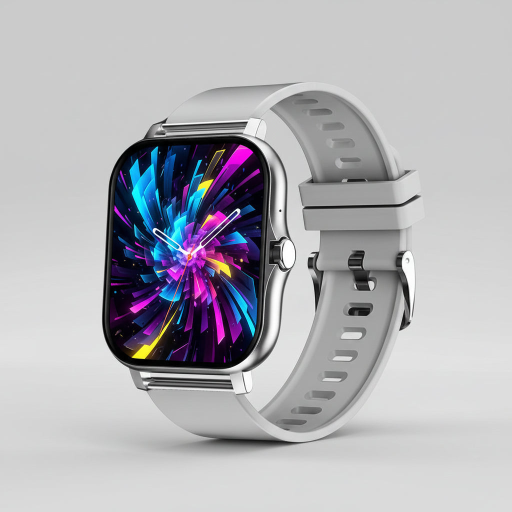 Smartwatch with a gray band on a white background