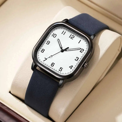 YOLAKO Fashion Square Men’s Quartz Watch  Leather Band, Arabic Dial, Casual Business Style