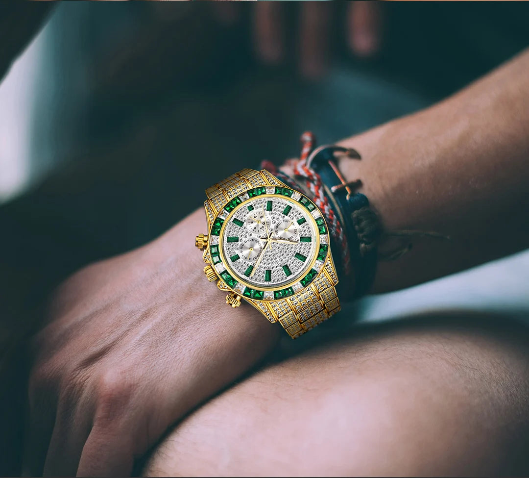 MISSFOX Luxury Bling Diamond Quartz Watch for Men