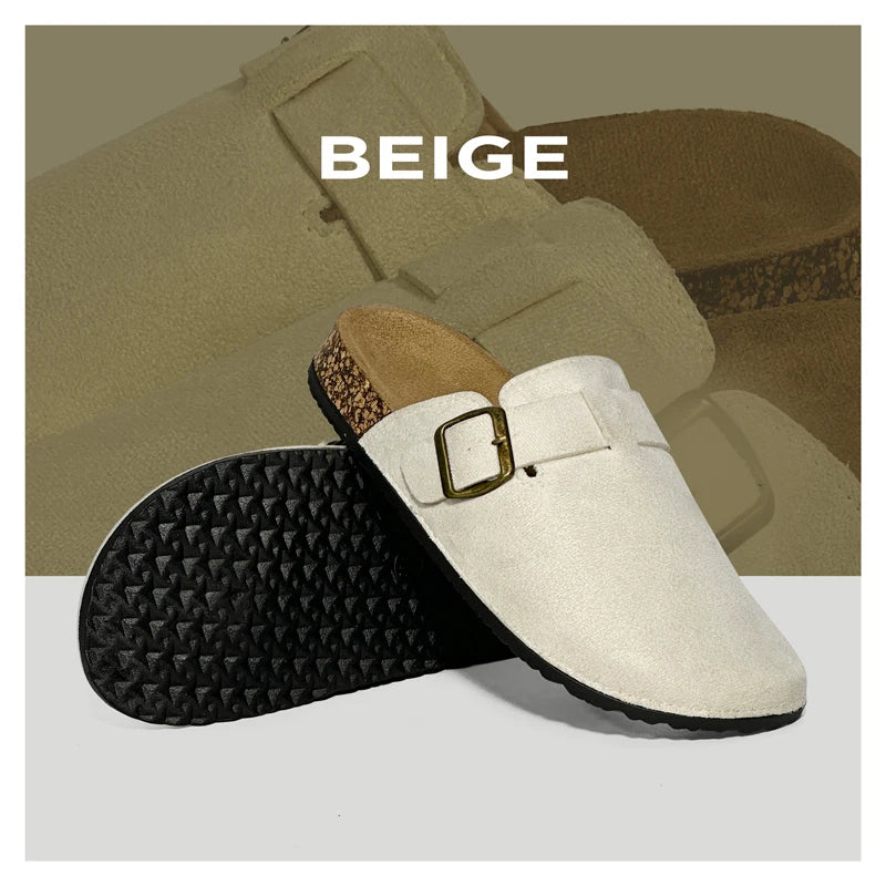 QS QISION Outdoor Closed-Toe Slides – Casual Slip-On Sandals for Men and Women, Non-Slip Flannel Upper