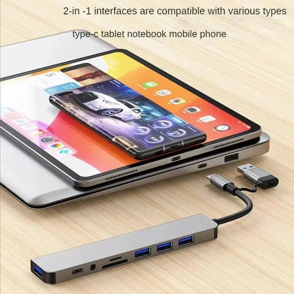 8-in-2 USB Hub Docking Station – USB C, USB 3.0/2.0, SD/TF Card Reader & Audio Port