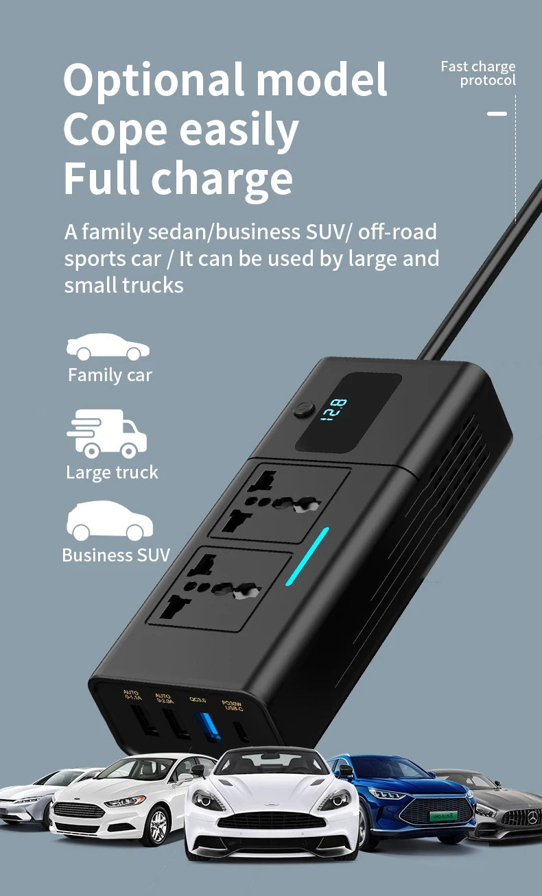 Car Inverter Car Cigarette Iighter 12v Can Be Converted To 110v Or 220v Power Conversion Fast Charger Car Socket Multi-Function