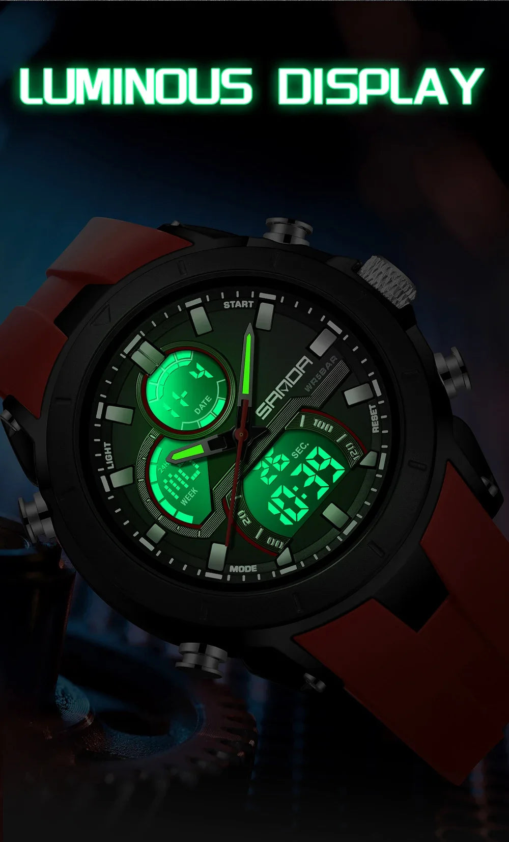 SANDA 6279 Men’s Sports Watch Dual Display, Luminous, Waterproof & Shock Resistant