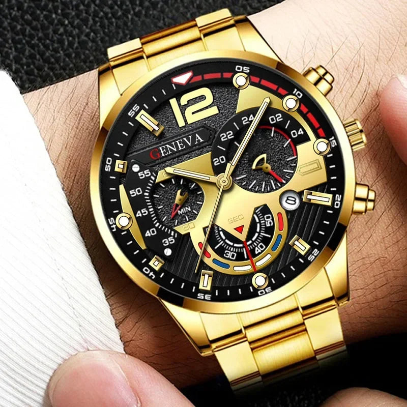 MOONBIFFY Luxury Men’s Stainless Steel Quartz Watch  Luminous, Calendar, Business Casual Style