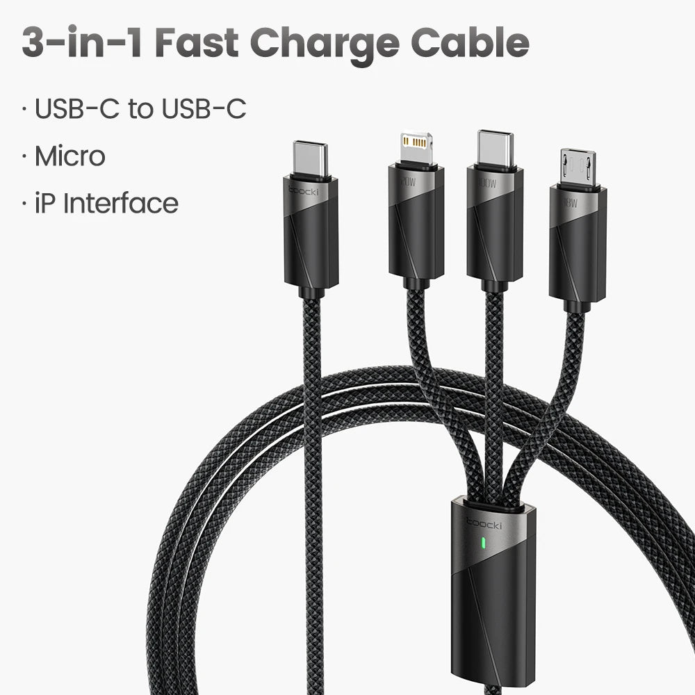 Toocki 3-in-1 USB C Cable Fast Charging for iPhone and Android