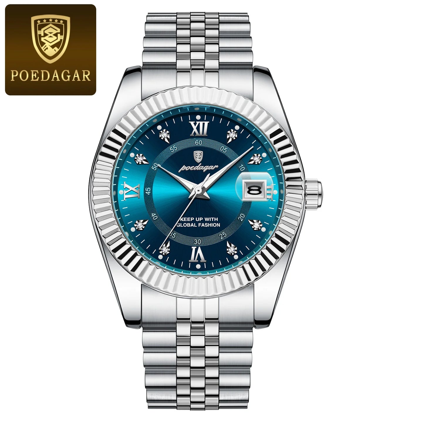 POEDAGAR Luxury Men’s Stainless Steel Quartz Watch, Waterproof & Luminous