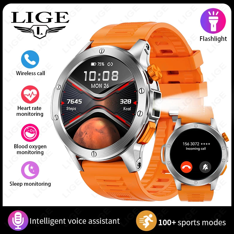 LIGE Fashion Smart Watch for Men Voice Assistant Bluetooth Call Heart Rate and Fitness Tracker IP68 Waterproof