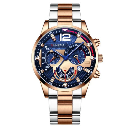 MOONBIFFY Luxury Men’s Stainless Steel Quartz Watch  Luminous, Calendar, Business Casual Style