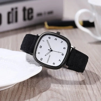 MOONBIFFY Square Dial Leather Unisex Quartz Watch