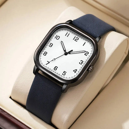 YOLAKO Fashion Square Men’s Quartz Watch  Leather Band, Arabic Dial, Casual Business Style