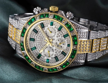 MISSFOX Luxury Bling Diamond Quartz Watch for Men