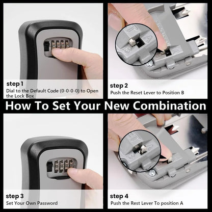 Wall Mount Key Lock Box - 4 Digit Combination Security Safe