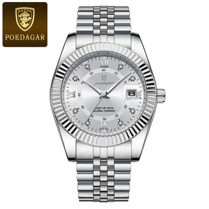 POEDAGAR Luxury Men’s Stainless Steel Quartz Watch, Waterproof & Luminous