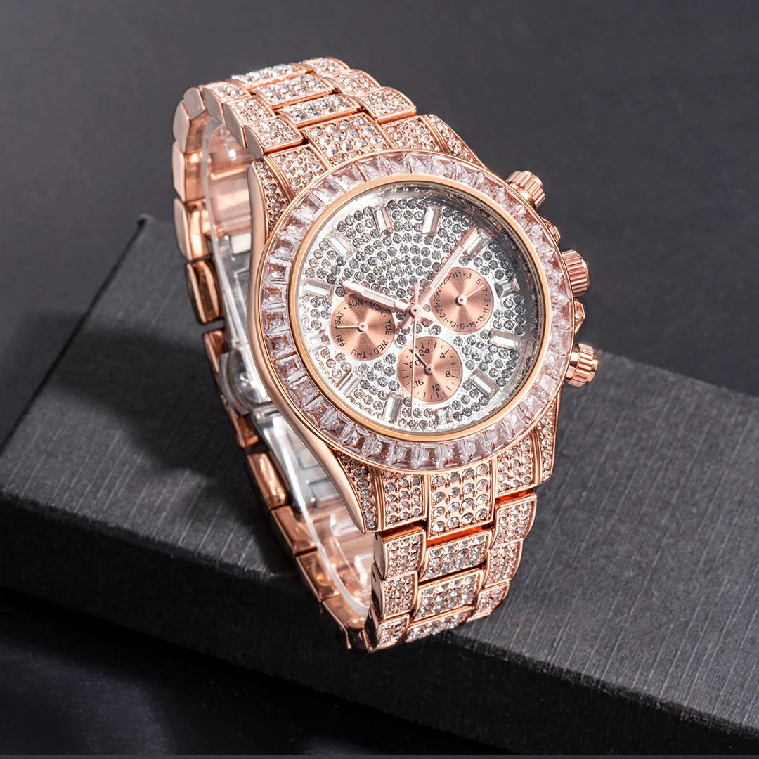 MISSFOX Luxury Bling Diamond Quartz Watch for Men
