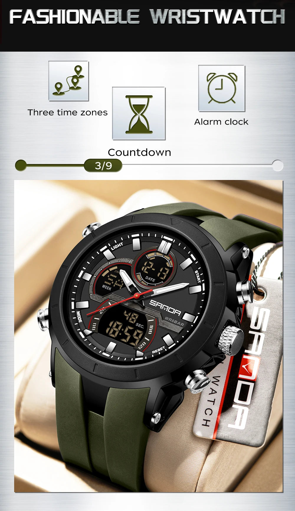 SANDA 6279 Men’s Sports Watch Dual Display, Luminous, Waterproof & Shock Resistant