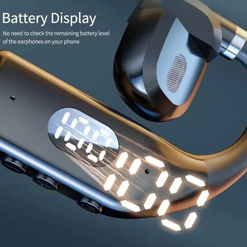 Bluetooth 5.3 Wireless Headphone 180° Rotation Business Headset With Mic LED Display Ear-hook Touch Control Sports Hifi Earphone