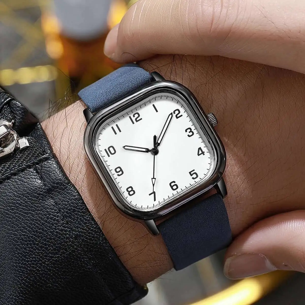 YOLAKO Fashion Square Men’s Quartz Watch  Leather Band, Arabic Dial, Casual Business Style