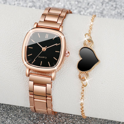 Square Women’s Watch & Heart Bracelet Set
