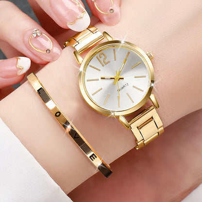 Elegant Women’s Gold Watch & Cuff Bracelet Set