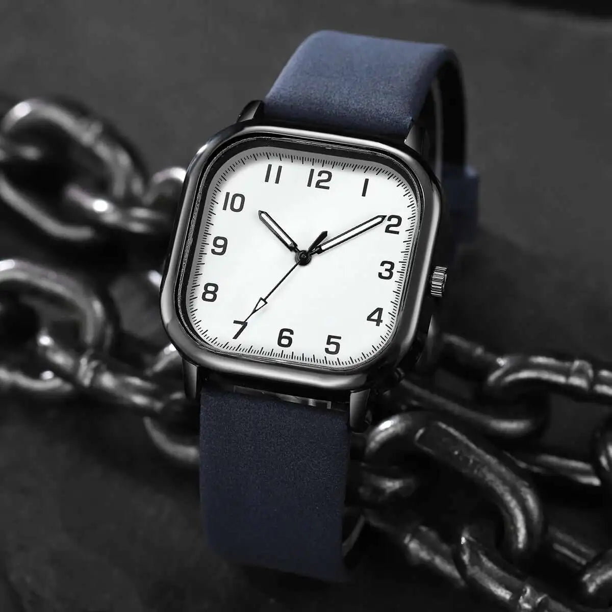 YOLAKO Fashion Square Men’s Quartz Watch  Leather Band, Arabic Dial, Casual Business Style