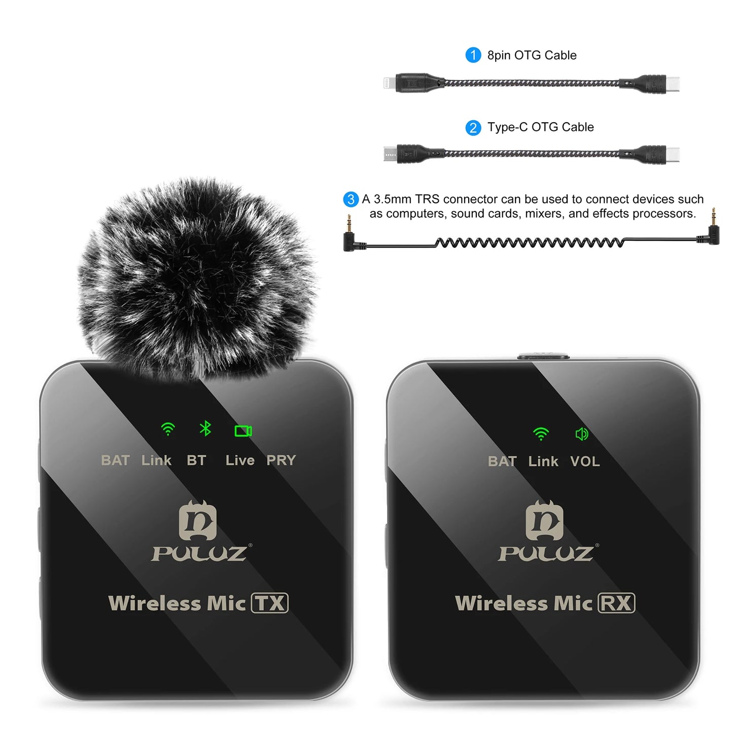 PULUZ Wireless Lavalier Microphone Kit (2 TX / 1 TX + 1 RX)