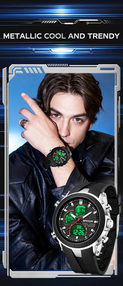 SANDA 6279 Men’s Sports Watch Dual Display, Luminous, Waterproof & Shock Resistant