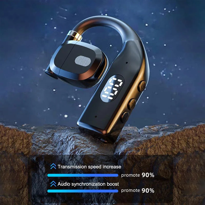 Bluetooth 5.3 Wireless Headphone 180° Rotation Business Headset With Mic LED Display Ear-hook Touch Control Sports Hifi Earphone