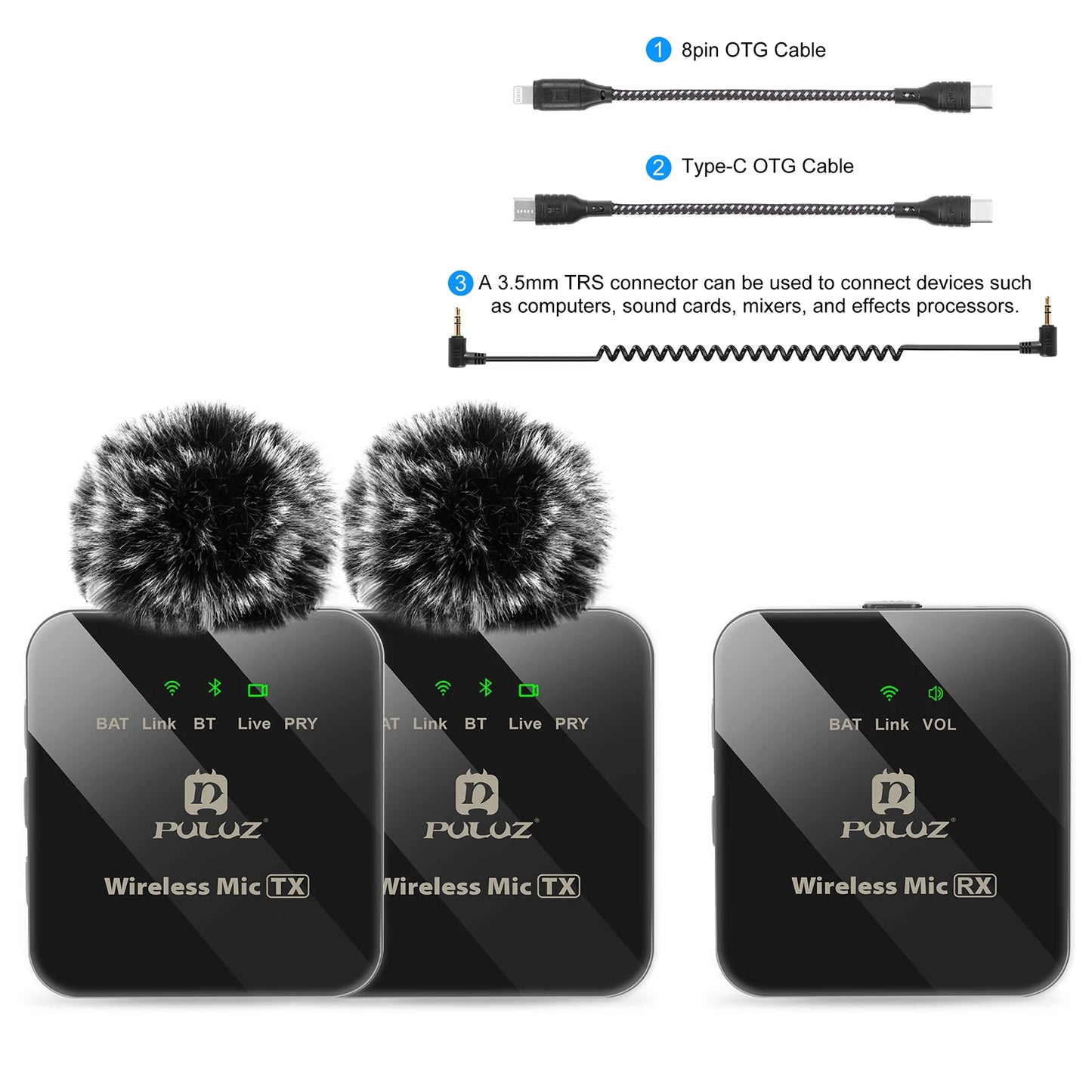 PULUZ Wireless Lavalier Microphone Kit (2 TX / 1 TX + 1 RX)