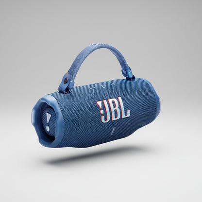 Blue JBL speaker with JBL logo on a white background