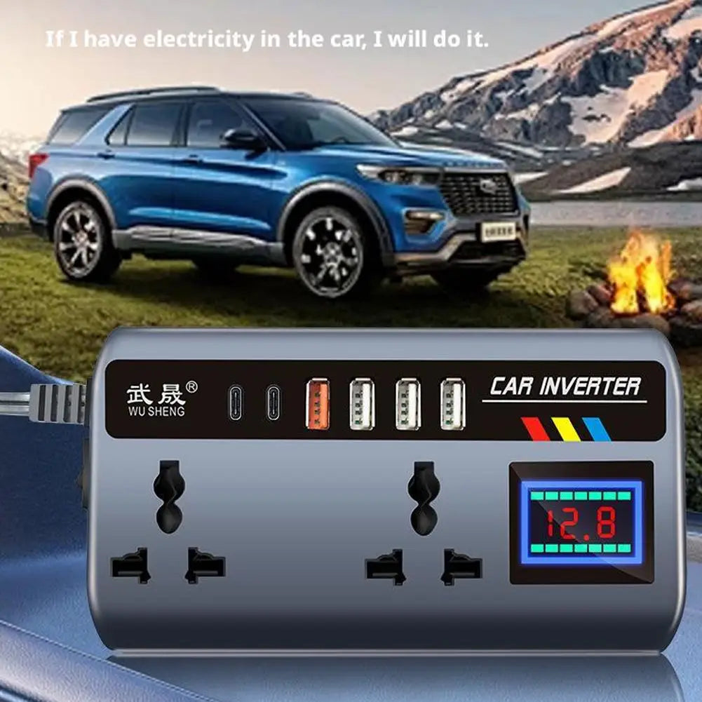 Portable Car Inverter Converter Fast Charging Ports Automotive Charger 12V/24V To 220V Inverter 3 USB Ports Vehicle Accessories