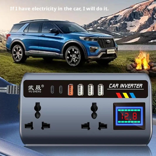 Portable Car Inverter Converter Fast Charging Ports Automotive Charger 12V/24V To 220V Inverter 3 USB Ports Vehicle Accessories