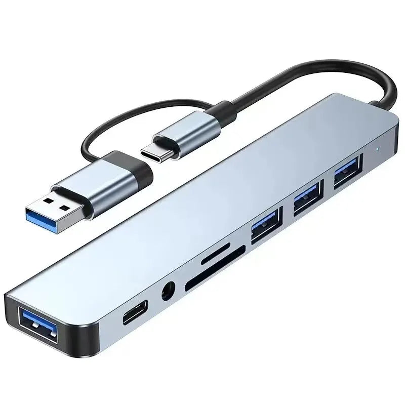 8-in-2 USB Hub Docking Station – USB C, USB 3.0/2.0, SD/TF Card Reader & Audio Port