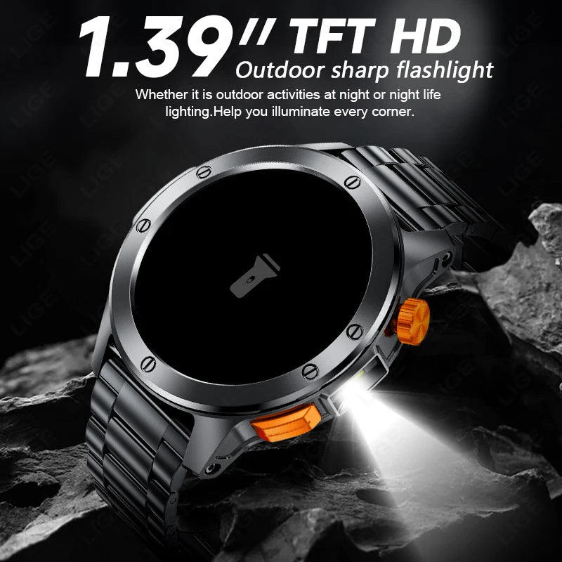 LIGE Fashion Smart Watch for Men Voice Assistant Bluetooth Call Heart Rate and Fitness Tracker IP68 Waterproof