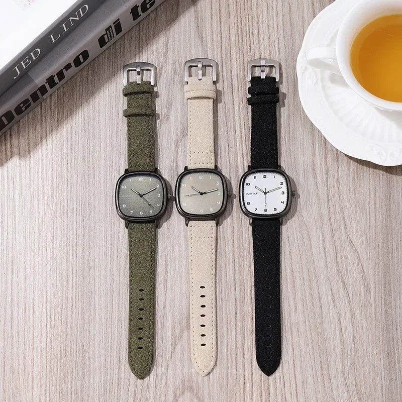 MOONBIFFY Square Dial Leather Unisex Quartz Watch