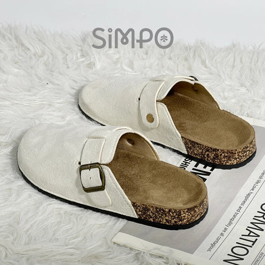 QS QISION Outdoor Closed-Toe Slides – Casual Slip-On Sandals for Men and Women, Non-Slip Flannel Upper