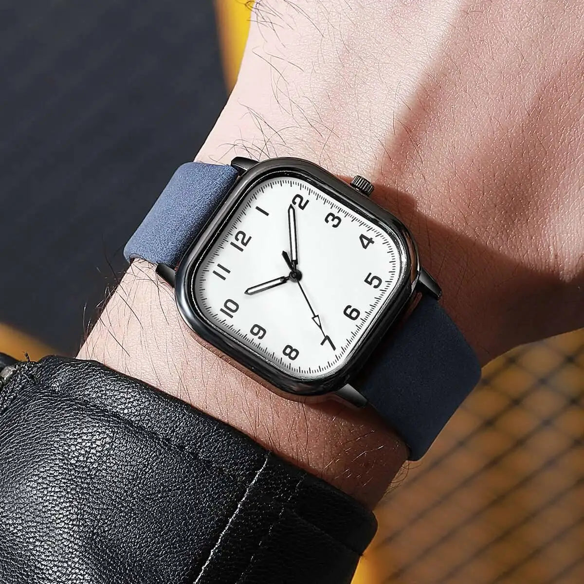 YOLAKO Fashion Square Men’s Quartz Watch  Leather Band, Arabic Dial, Casual Business Style