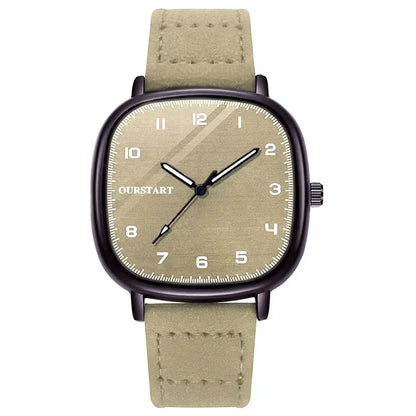 MOONBIFFY Square Dial Leather Unisex Quartz Watch